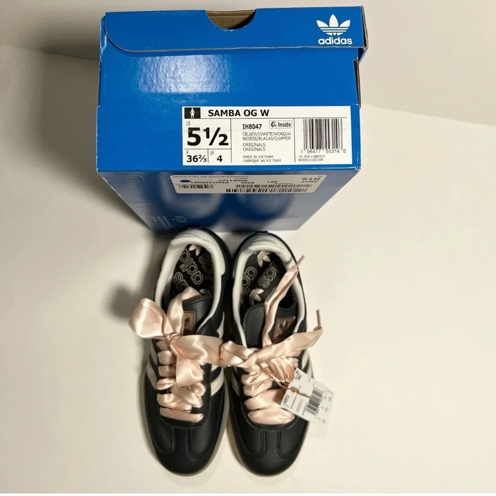 Adidas Women's Black Samba Sneakers with Pink Satin Laces BRAND NEW - Picture 5 of 6